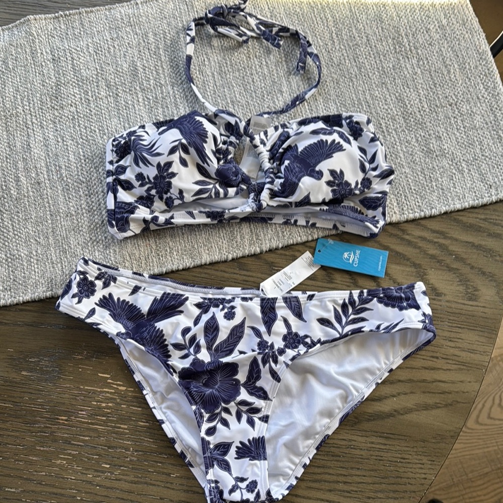 Floral Bikini Set in Blue and White